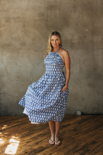 Daphne Dress - Cobalt Garden