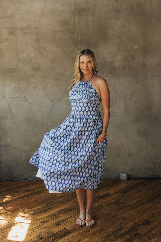 Daphne Dress - Cobalt Garden